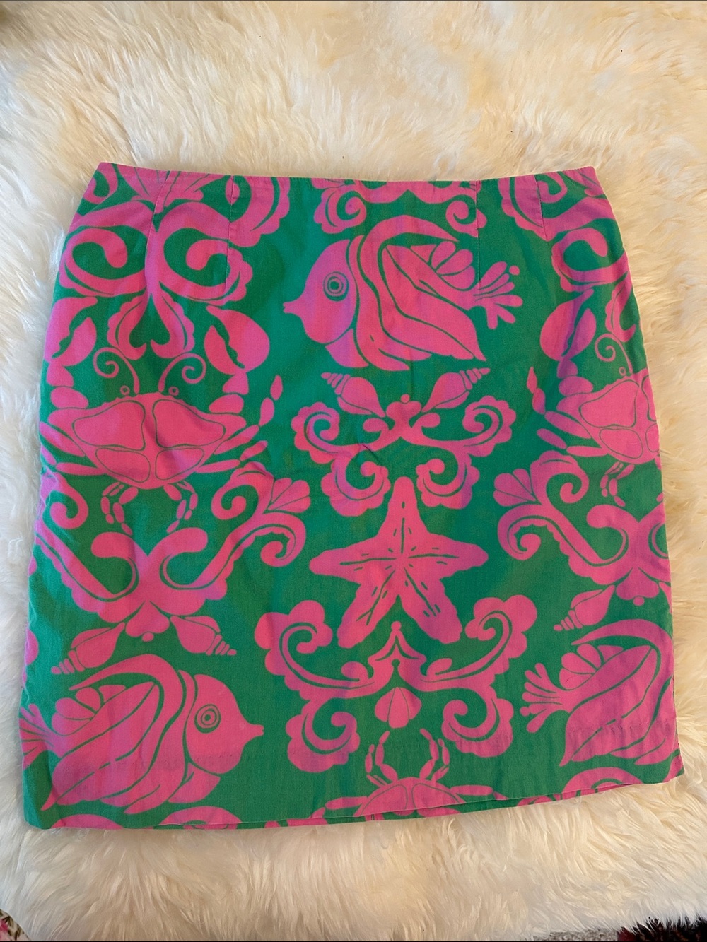 Lilly Pulitzer Green Mini Skirt with Pink Baroque Print